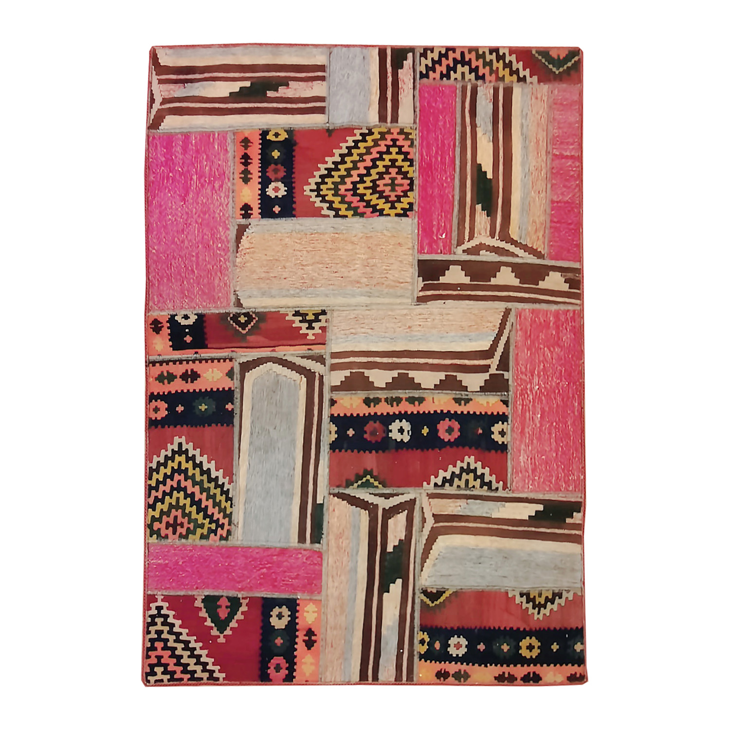 Persischer, handgewebter Kilim-Teppich mit geometrischem Muster in Rosa