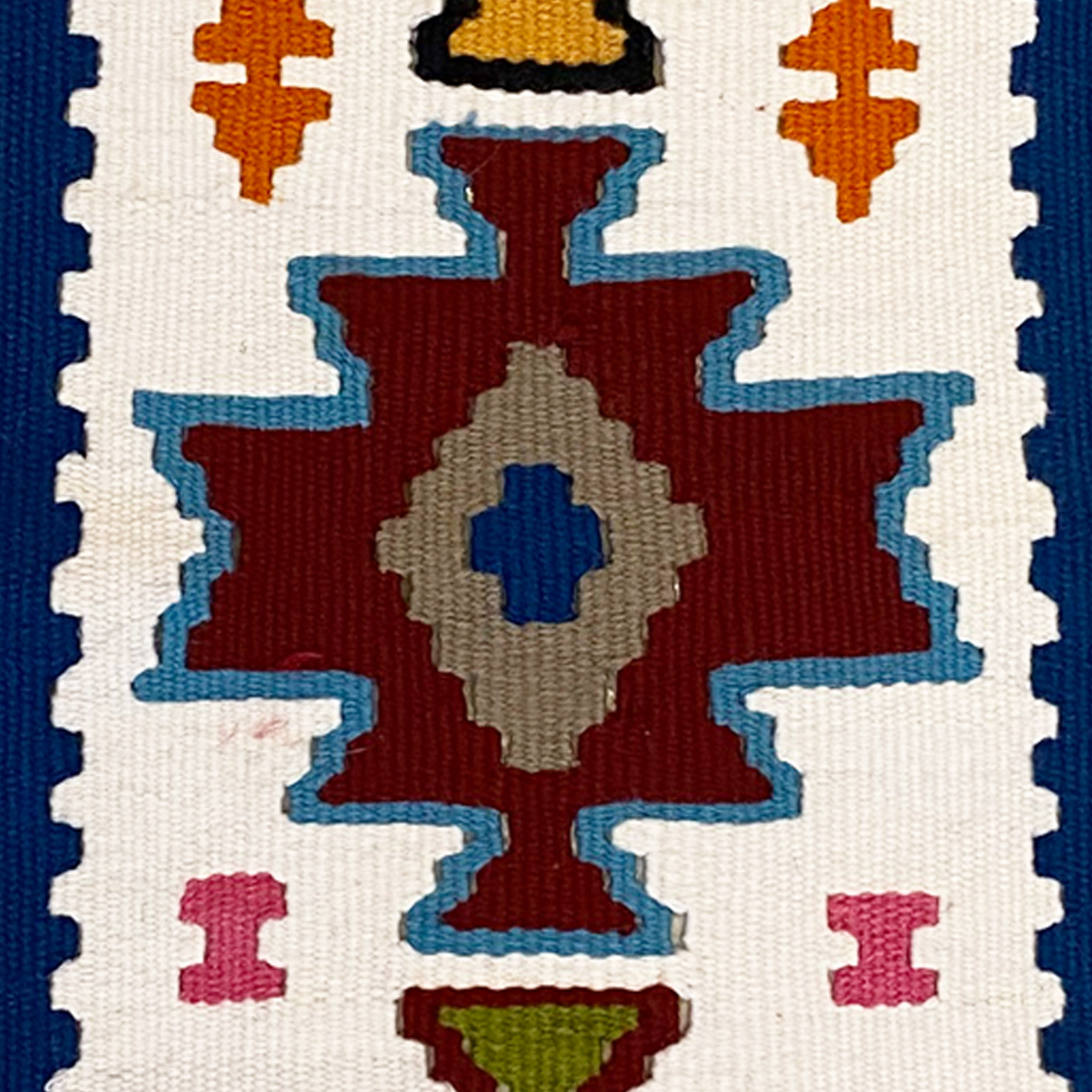 Persischer Teppich Tischläufer handgewebt im Qashqai Stil geometrisch weiß