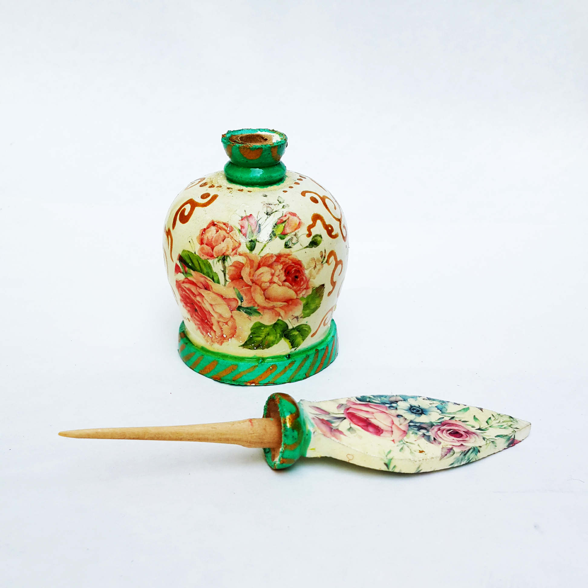 Persischer Surma Dani aus Holz zur Aufbewahrung von Kohl Floral Grün (x2)