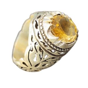Persischer Gelber Silber Citrin Ring für Herren, Modell Ashk