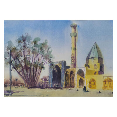 Original realistische Kunstmalerei - Aquarell auf Karton, Jameh Moschee von Bijan Ghahramani