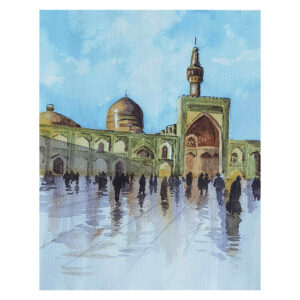Original realistische Kunstmalerei – Aquarell auf Karton, Imam Reza’s Heiligtum