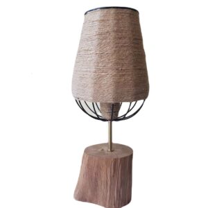 Rustikale Holzstamm Tischlampe mit Hanf-Lampenschirm Natur-inspirierte Beleuchtung