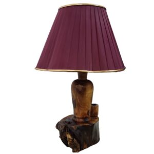 Rustikale Holz-Tischlampe Natürlich Handgefertigt mit Stoff-Lampenschirm