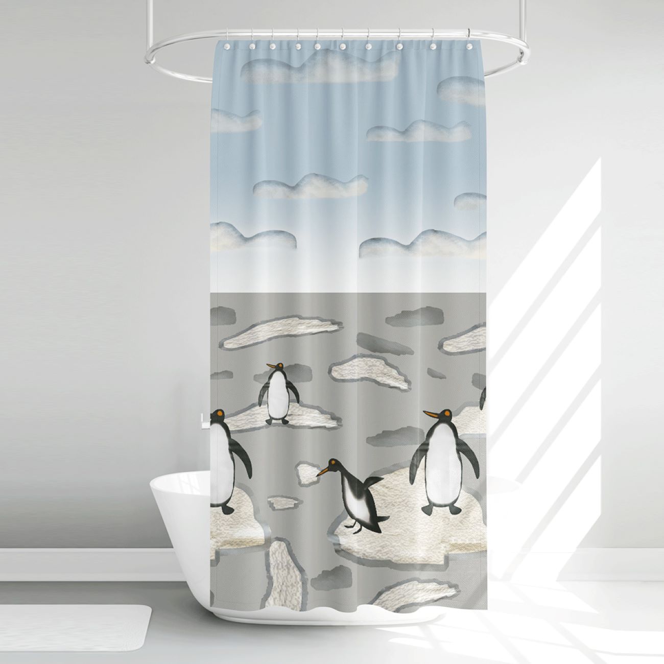 Duschvorhang für Badezimmerdekoration im Design von Pinguinen auf Eisflächen
