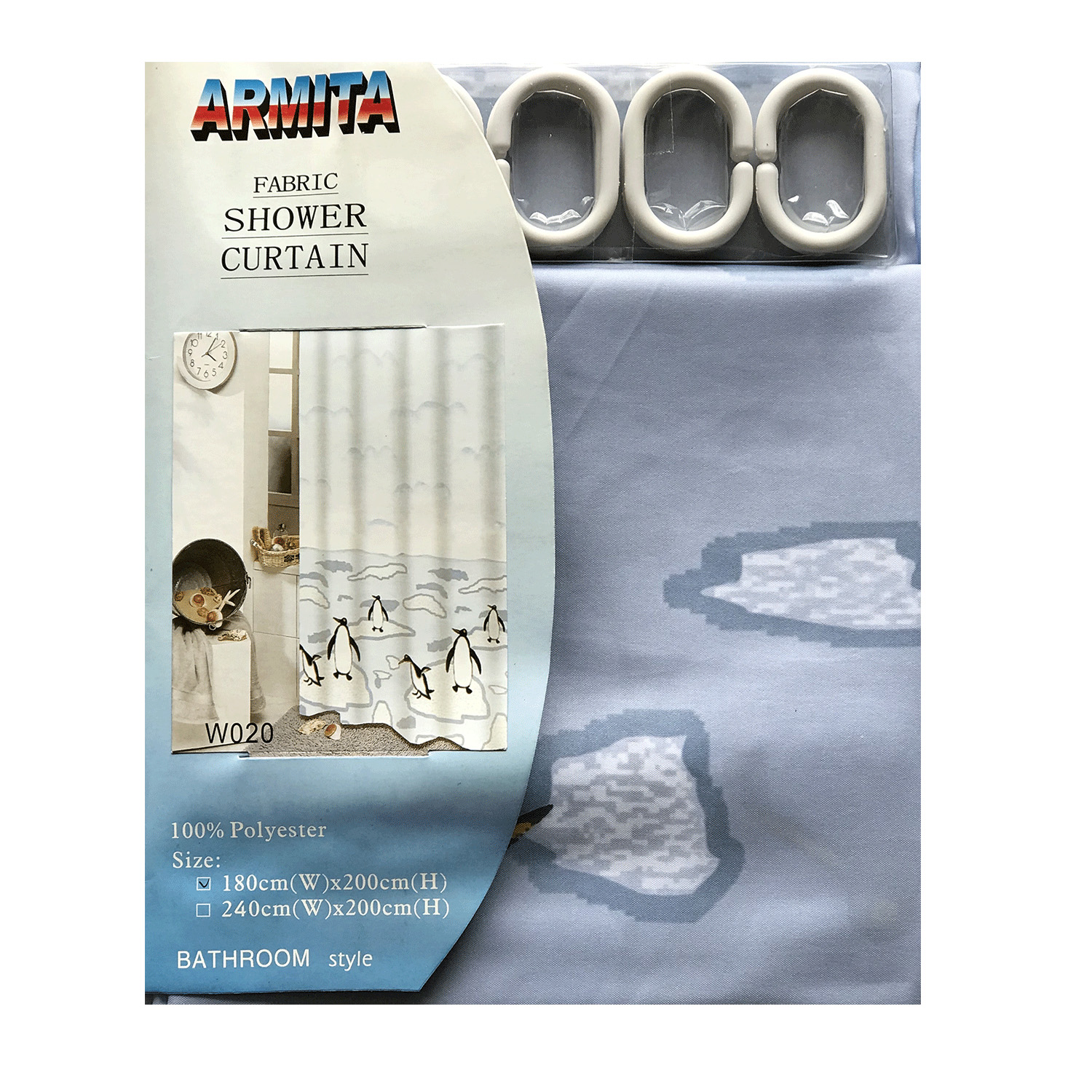 Duschvorhang für Badezimmerdekoration im Design von Pinguinen auf Eisflächen