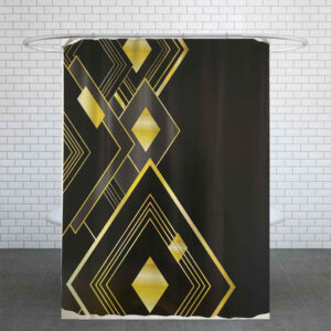 Duschvorhang aus Polyester für Privatsphäre & Wasserbändigung, geometrisch in Schwarz