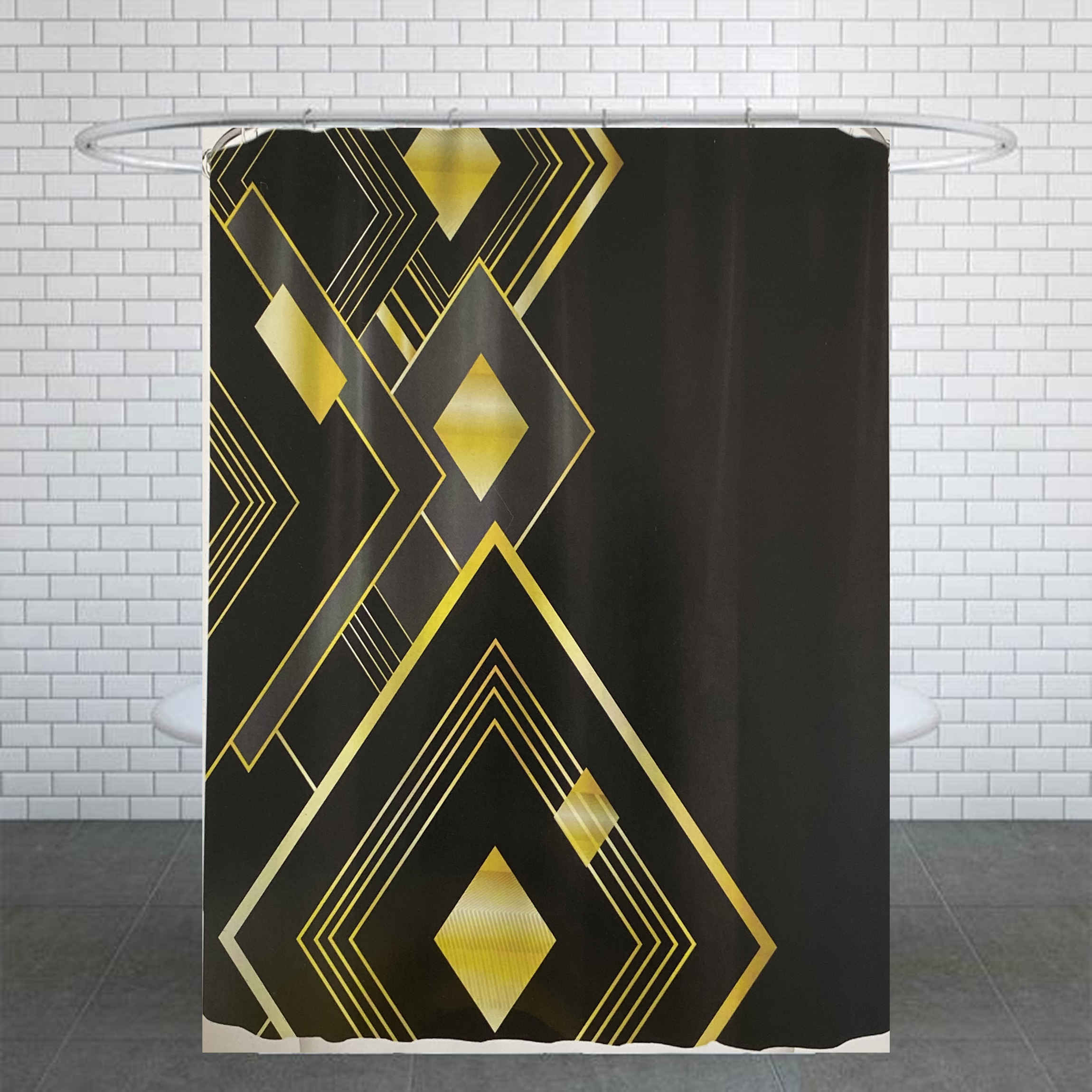 Duschvorhang aus Polyester für Privatsphäre & Wasserbändigung, geometrisch in Schwarz