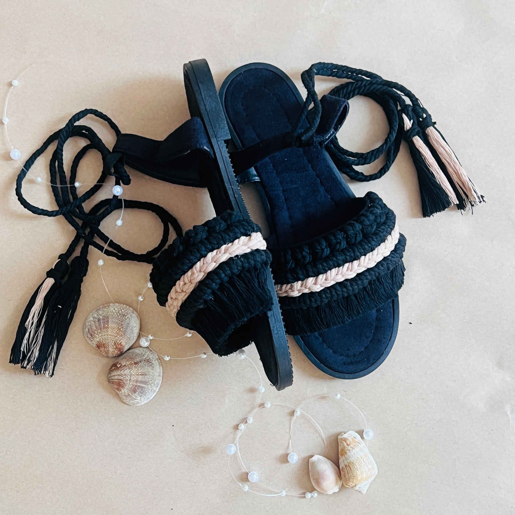 Slingback Flache Macrame Sandalen mit Boho-Design Handgefertigt