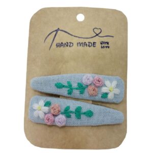 Snap-Haarspangen-Set mit Blumen-Design Handbestickt
