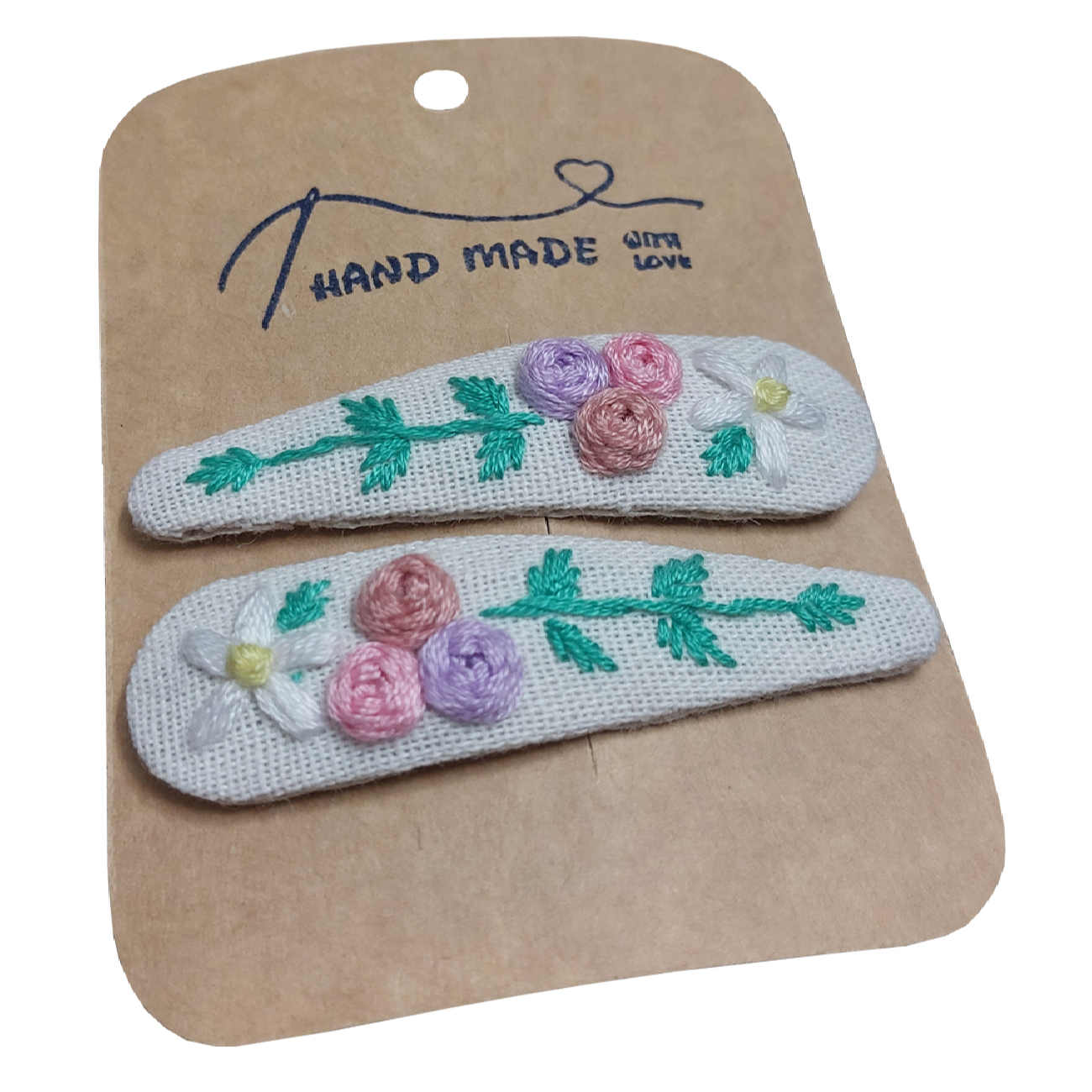 Snap-Haarspangen-Set mit Blumen-Design Handbestickt