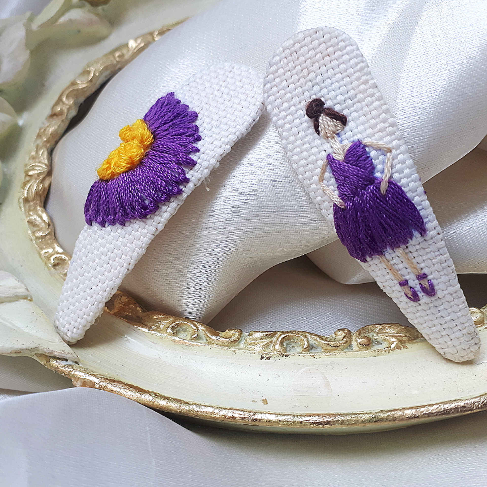 Snap-Haarspangen-Set mit Handbesticktem Ballerina-Design