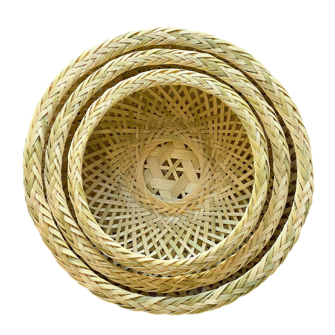 Korb aus Weiden- und Bambusgeflecht, handgewebt Modell Circle, Set aus 3