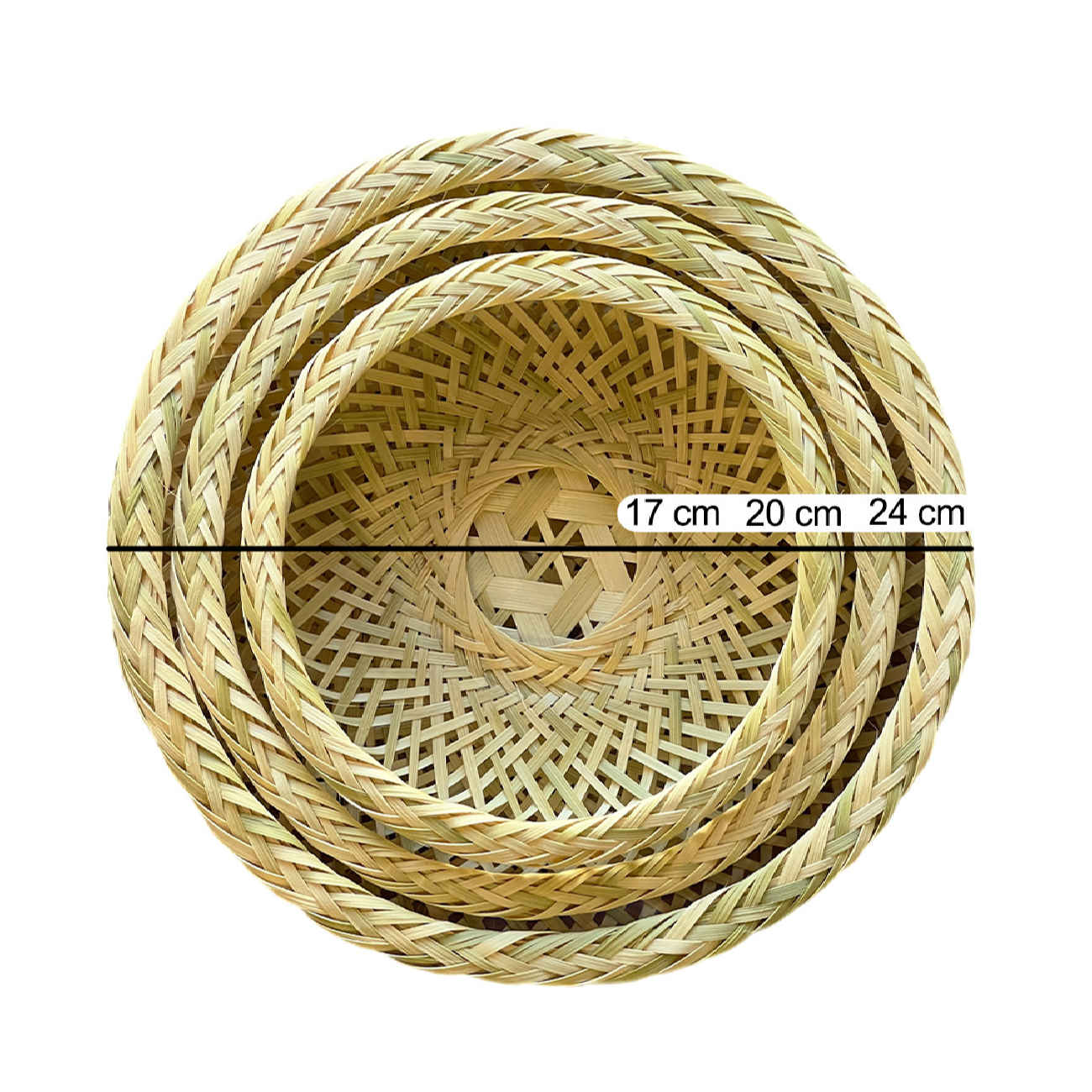 Korb aus Weiden- und Bambusgeflecht, handgewebt Modell Circle, Set aus 3