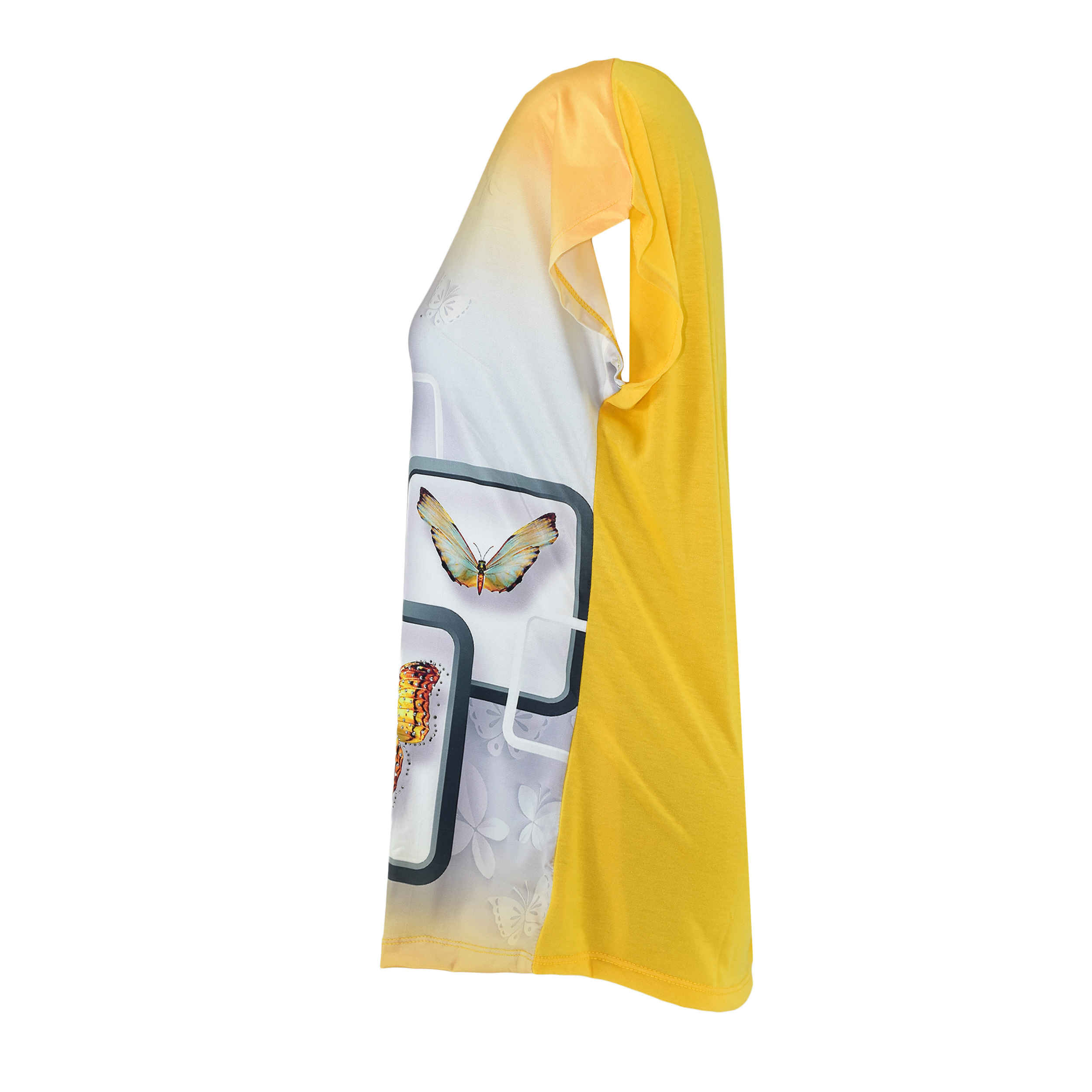 Damen Kurzarm Baumwollhemd mit Schmetterlings-Muster