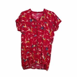 Damen Kurzarm Baumwollhemd mit Reh-Muster