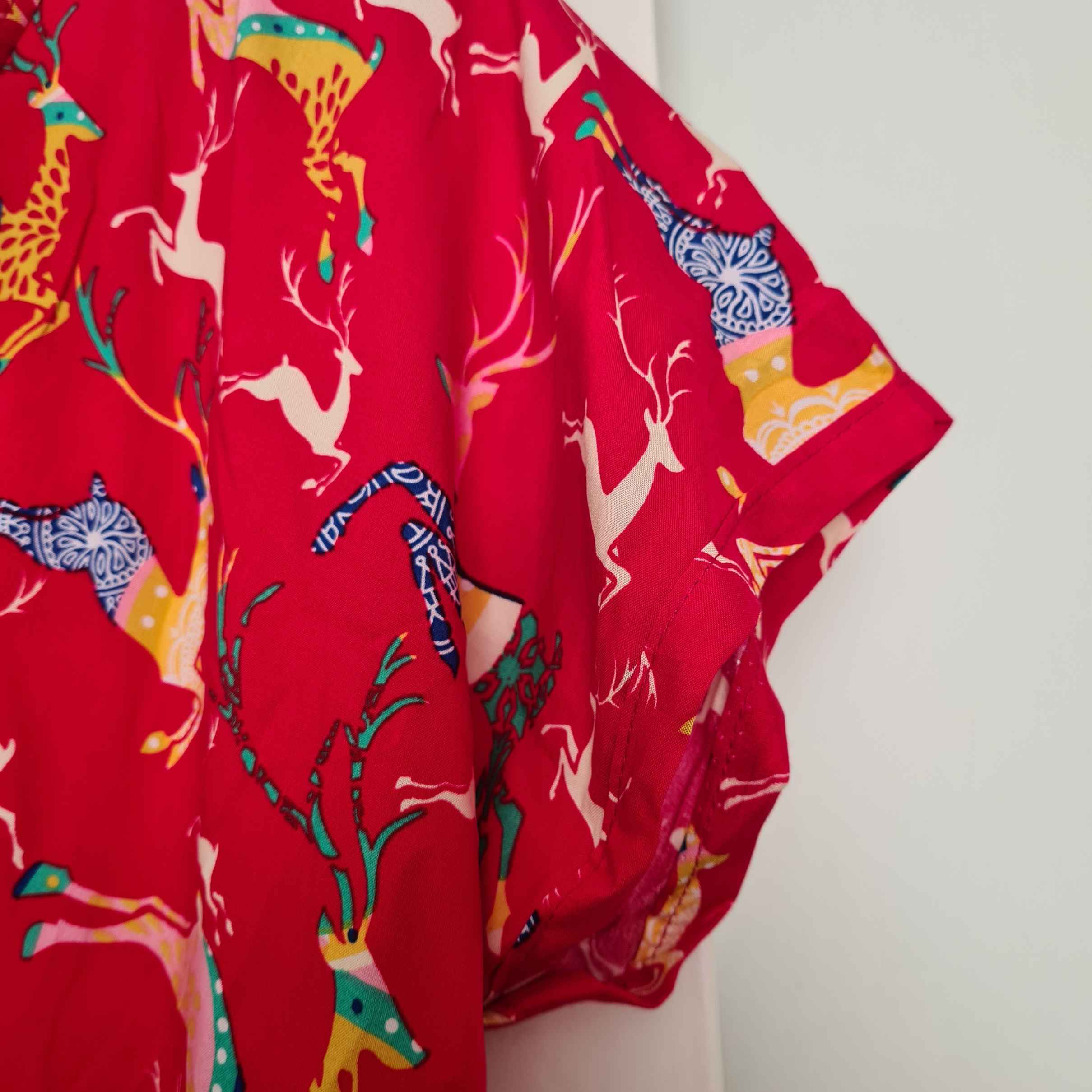 Damen Kurzarm Baumwollhemd mit Reh-Muster