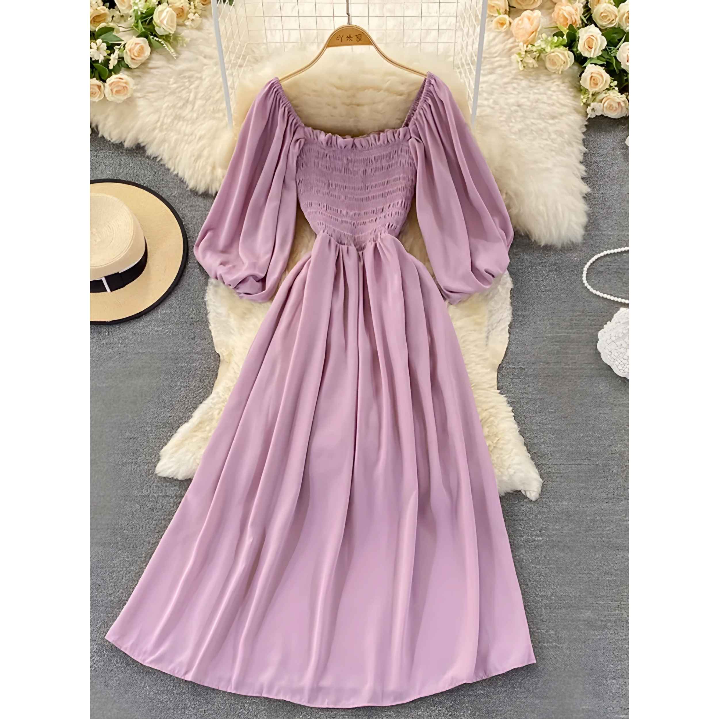 Damen Sommer A-Linien-Maxikleid Modell Puffy