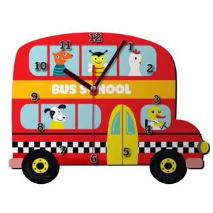 Holzwanduhr für Kinderzimmer mit Design “Tierschulbus”