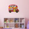 Holzwanduhr für Kinderzimmer mit Design "Tierschulbus"