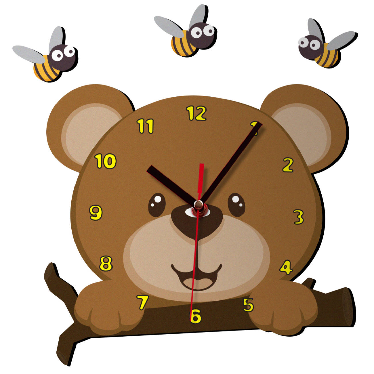 Holzwanduhr für Kinderzimmer mit Care Bear Design