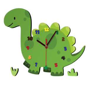 Holzwanduhr für Kinderzimmer mit niedlichem Dinosaurier-Design