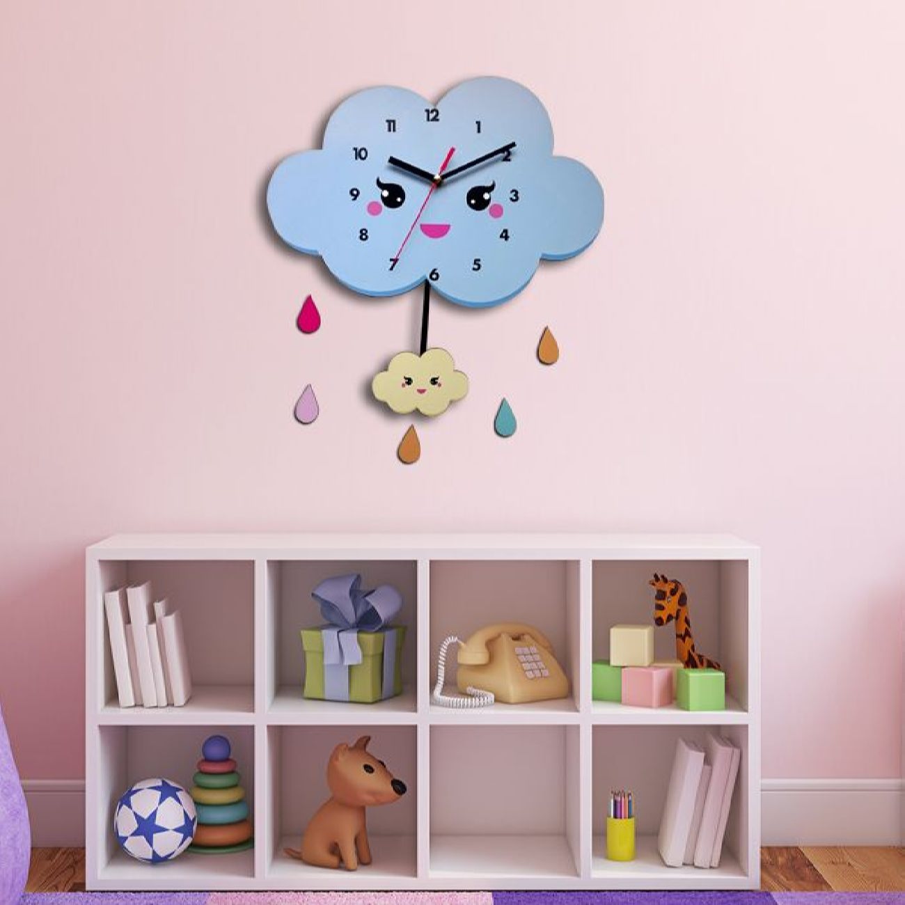 Holzwanduhr für Kinderzimmer mit Design „Glückliche Wolke“