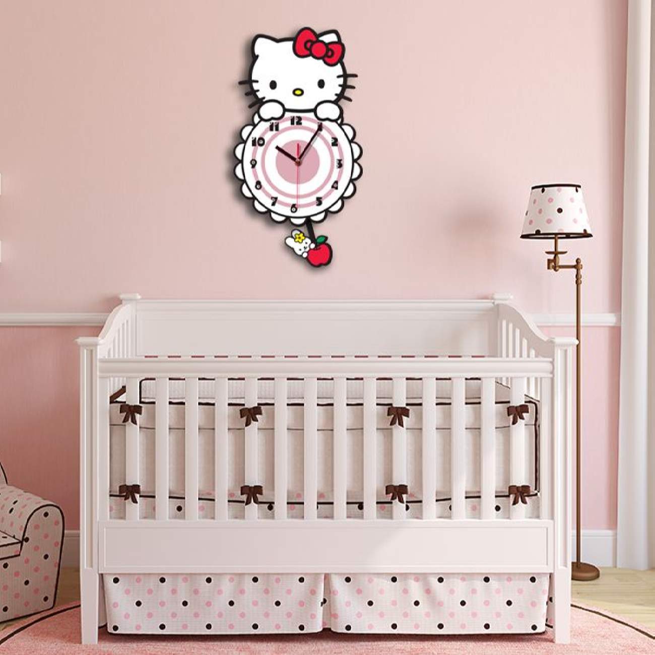 Holzwanduhr für Kinderzimmer mit Hello Kitty Design
