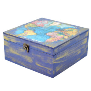 Holz-Teebeutel-Organizer-Box mit Weltkarten-Design