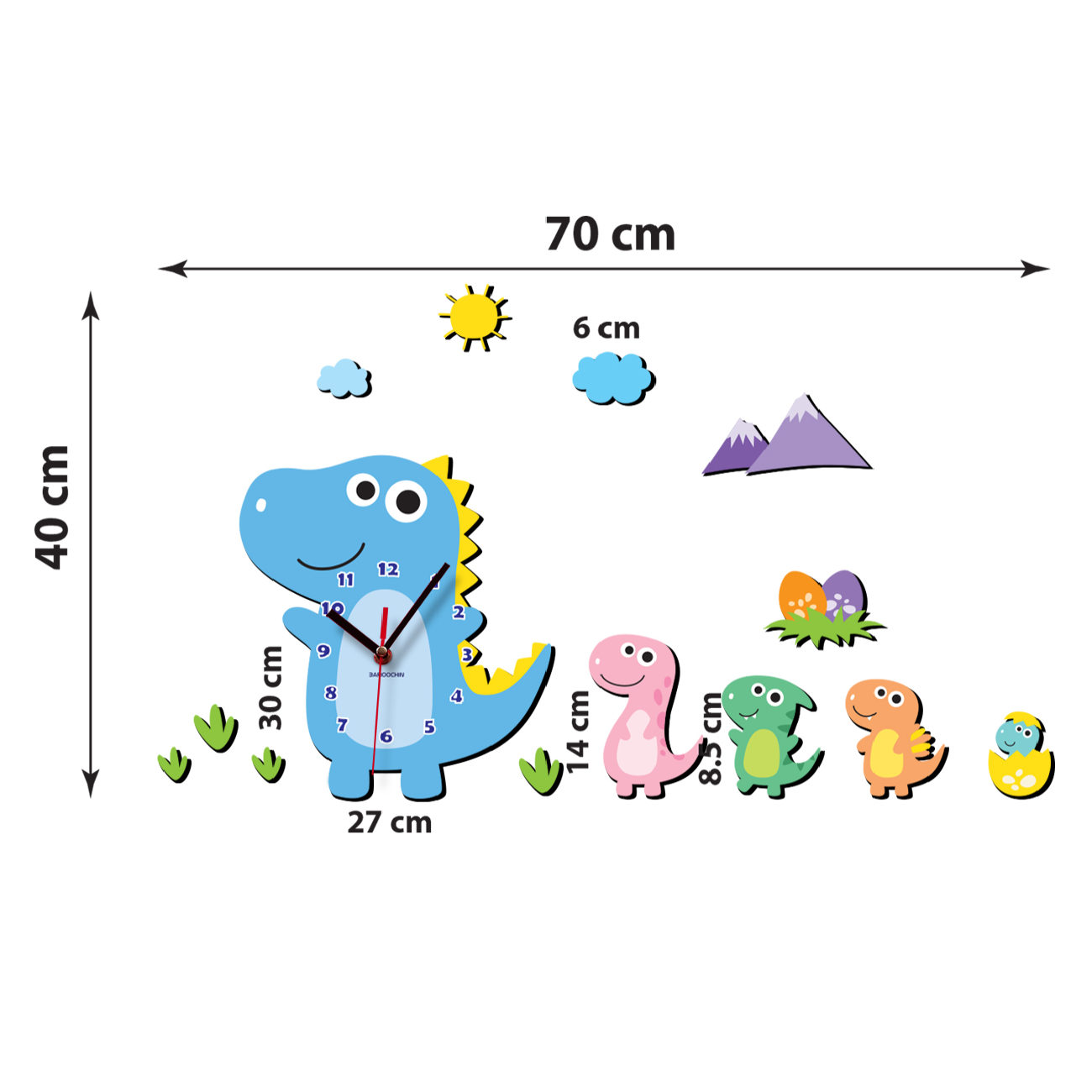 Holzwanduhr für das Kinderzimmer Modell Dinosaurier