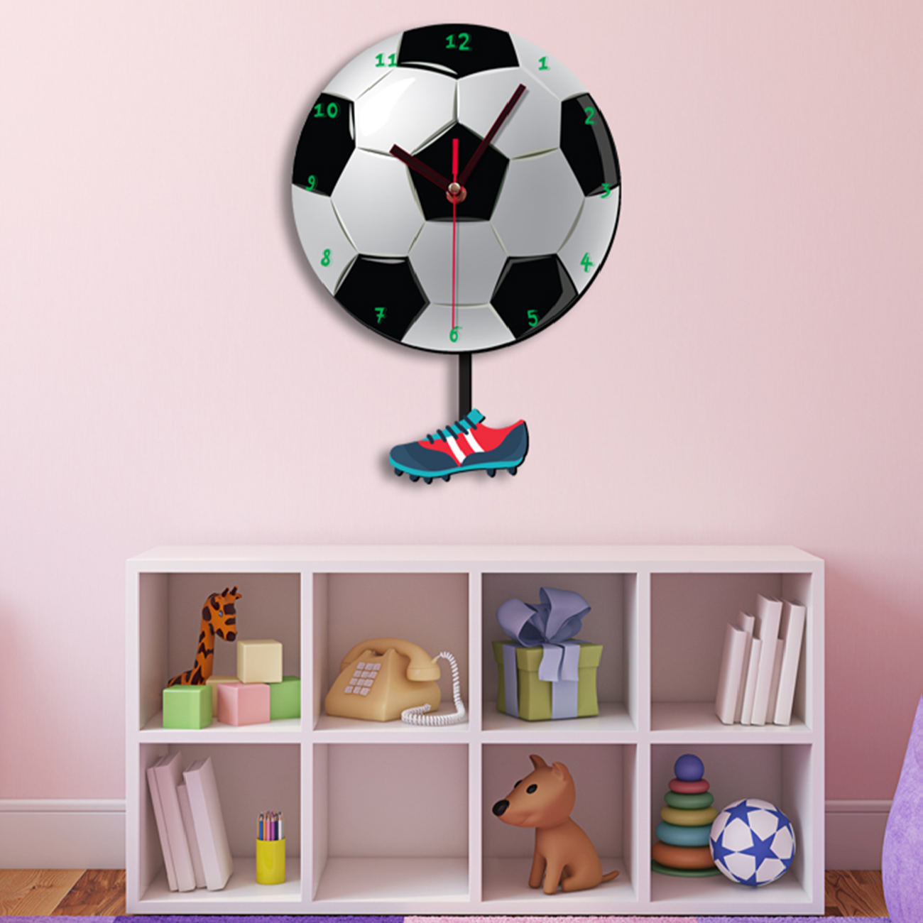 Holzwanduhr für das Kinderzimmer Modell Fußball