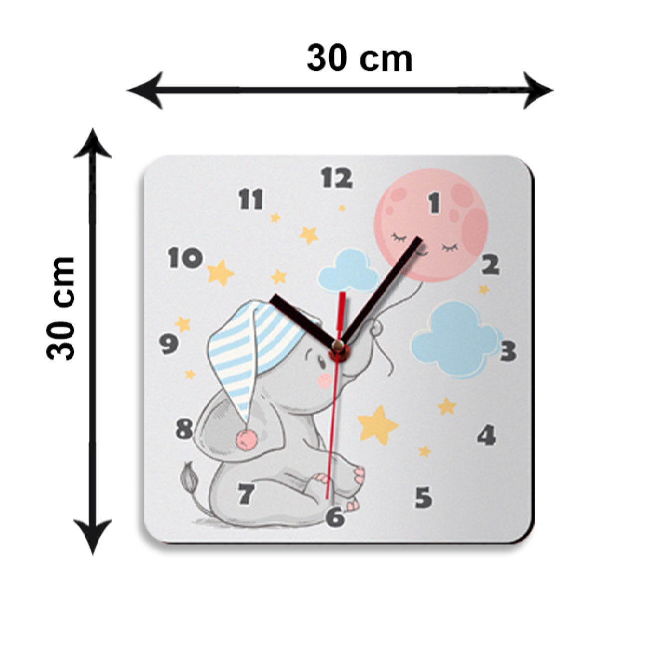 Holzwanduhr für das Kinderzimmer Modell Kleiner Elefant