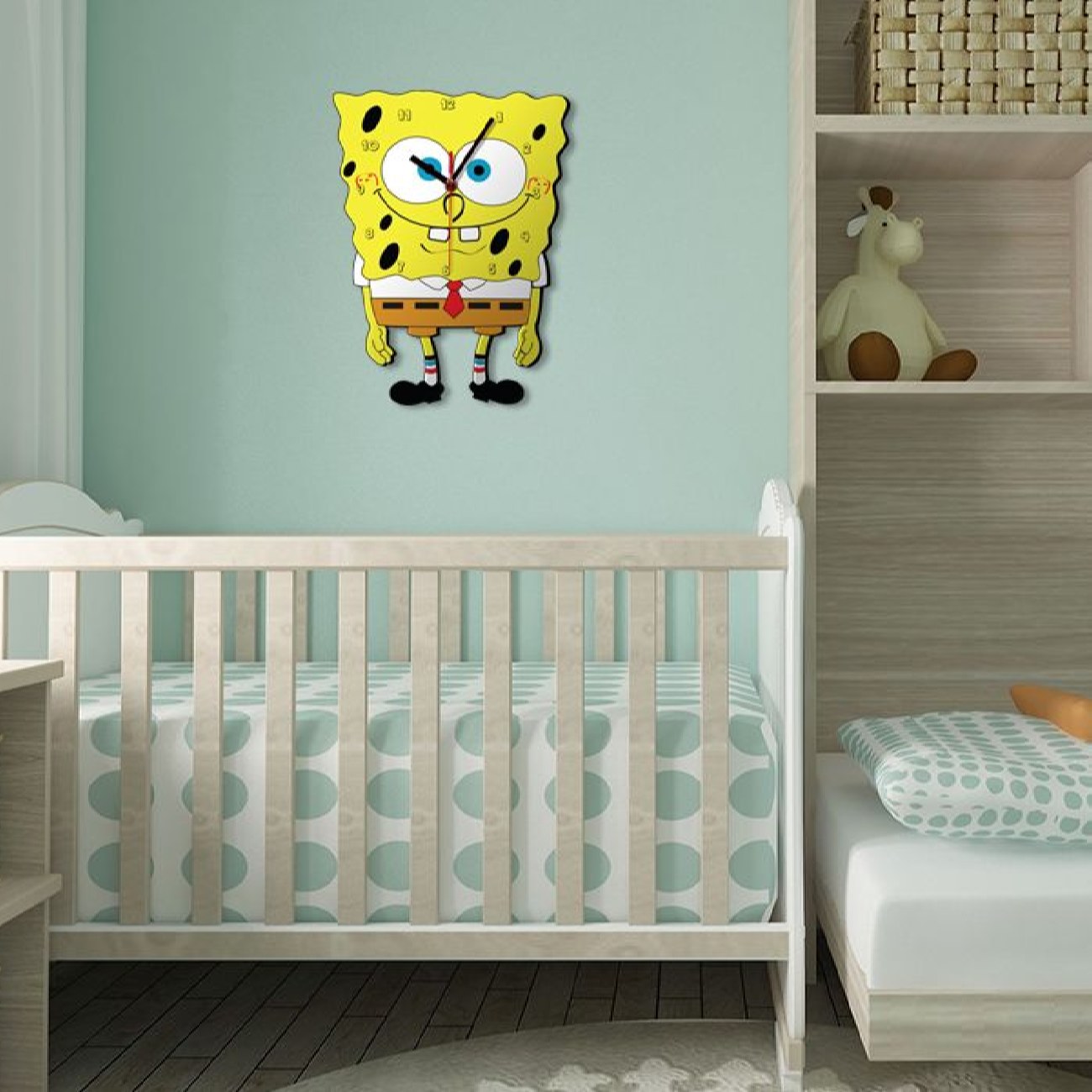 Holzwanduhr für das Kinderzimmer Modell SpongeBob