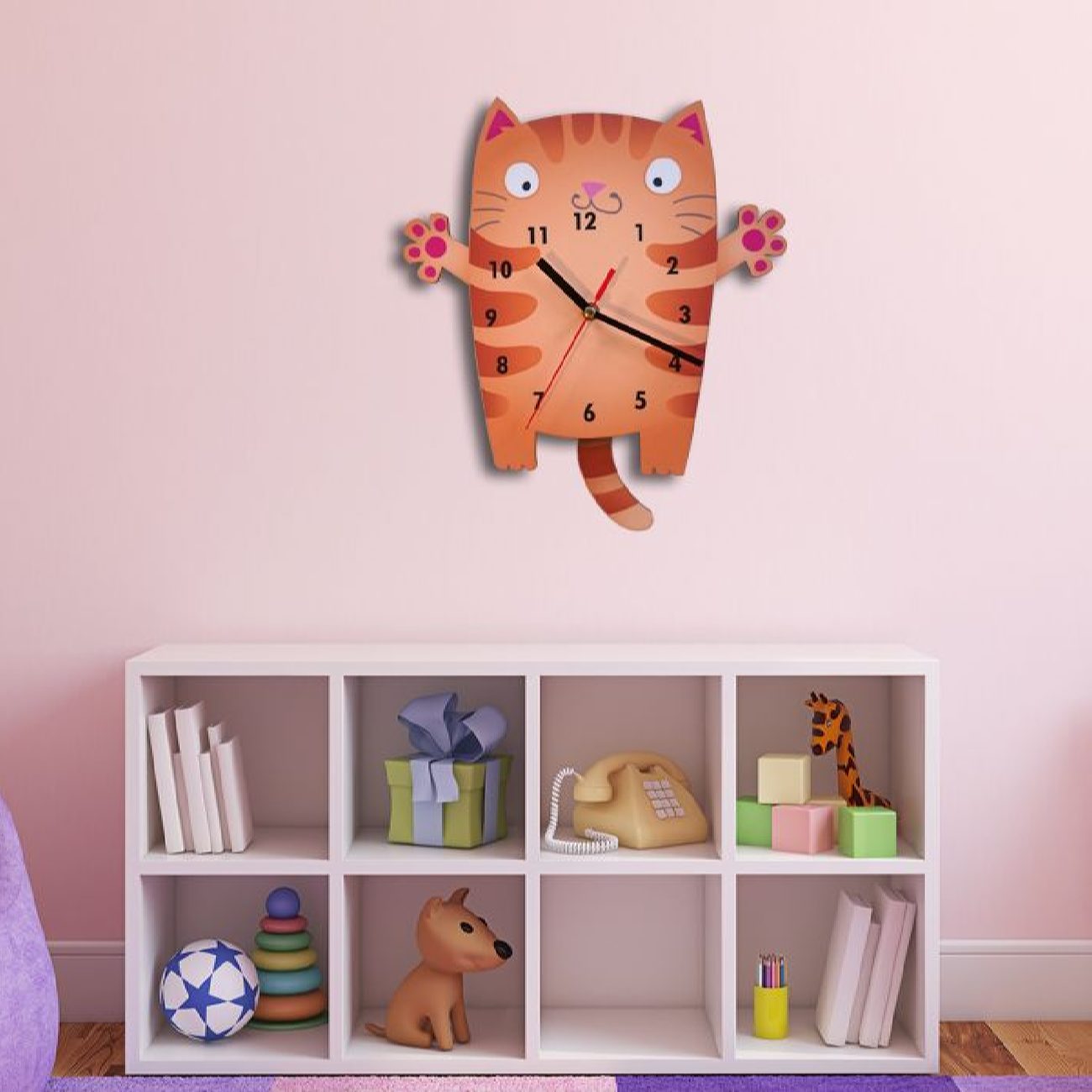 Holzwanduhr für das Kinderzimmer mit Katzen-Design