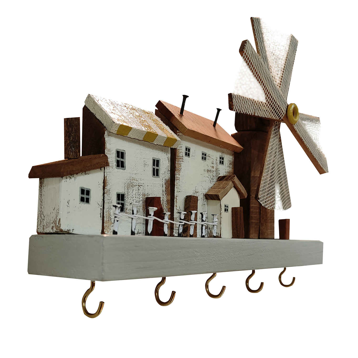 Holz-Wand-Schlüsselhalter mit Hütten-Design