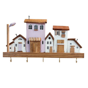 Dekorativer & handgefertigter Wand-Schlüsselhalter mit fünf Haken, Modell Dorf