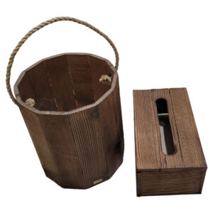 Holz-Abfalleimer- und Taschentuchbox-Set – Linda