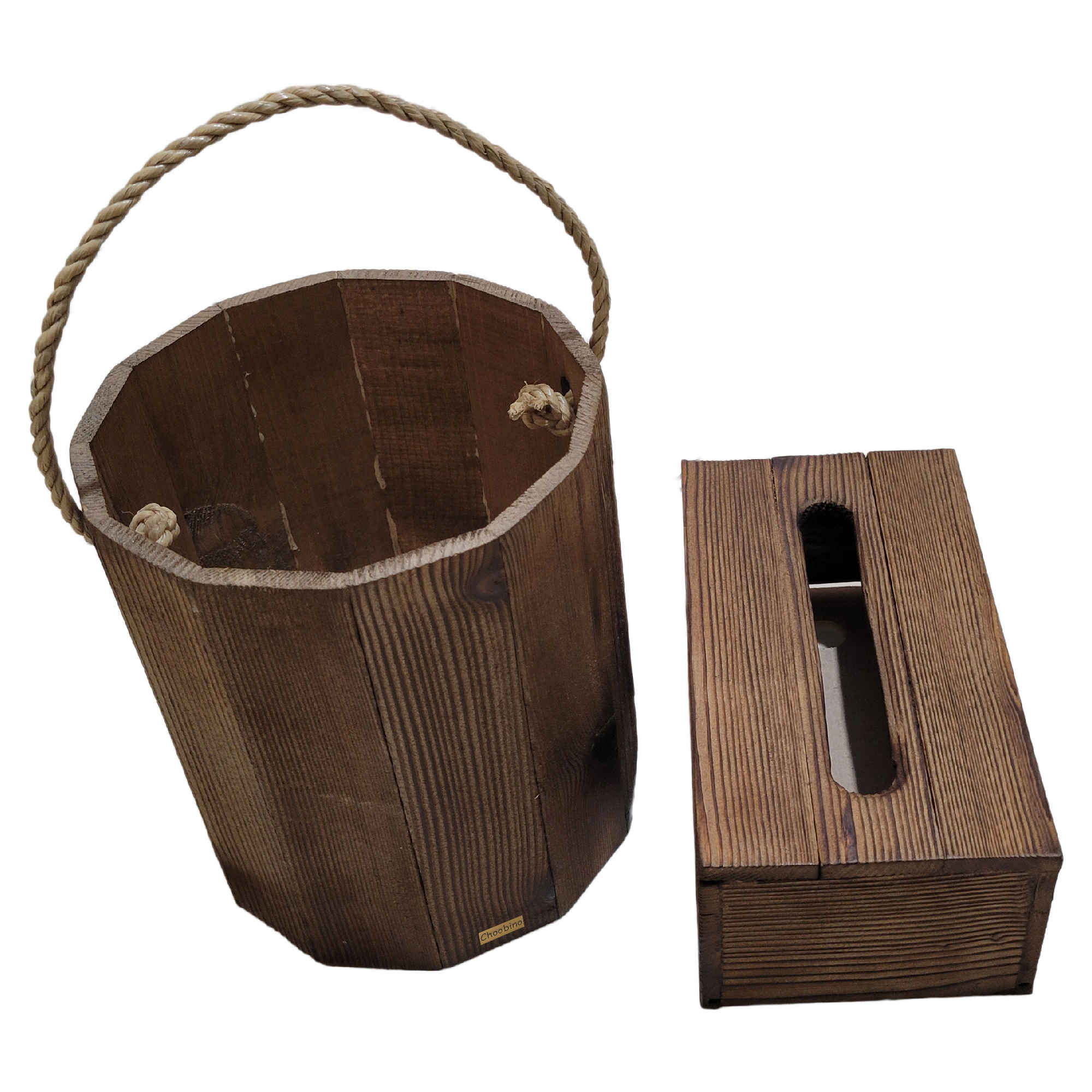 Holz-Abfalleimer- und Taschentuchbox-Set – Linda