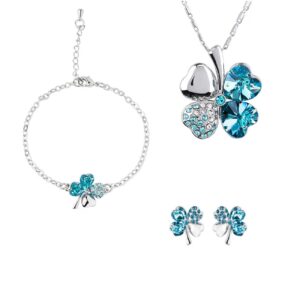 Messing-Schmuckset mit vierblättrigem Kleeblatt – Halskette, Armband und Ohrstecker Set für Damen