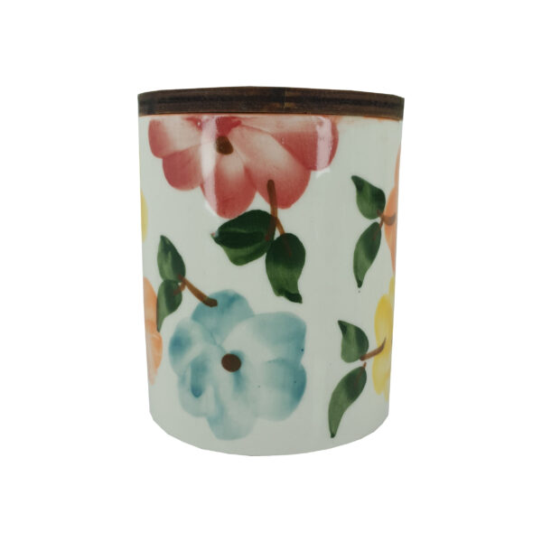 Keramikdose im Blumendesign mit Holzdeckel