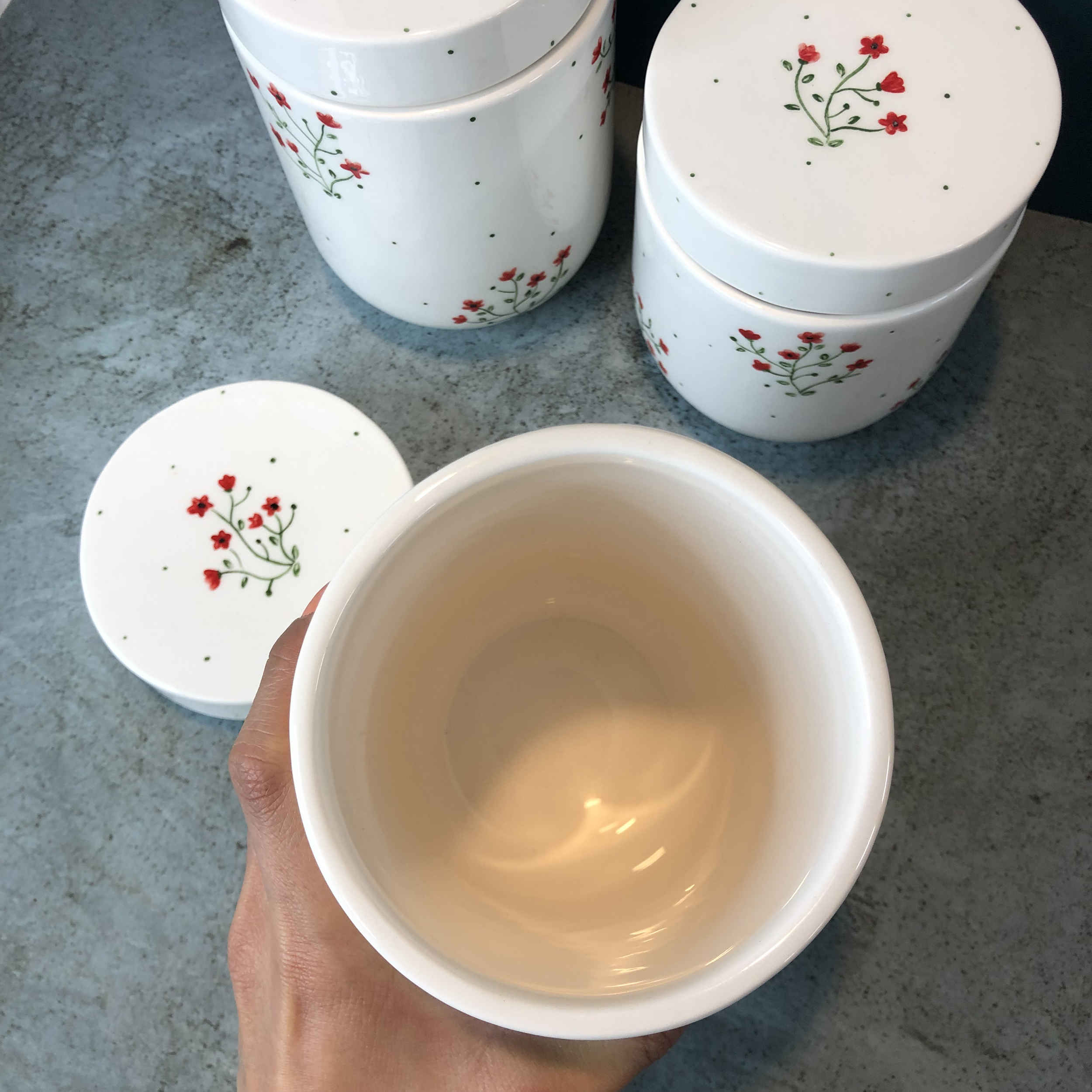 Keramikdose mit Blumendesign, 3er-Set