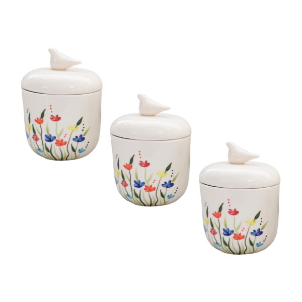 Keramikdose mit handgemaltem Blumendesign, 3er-Set