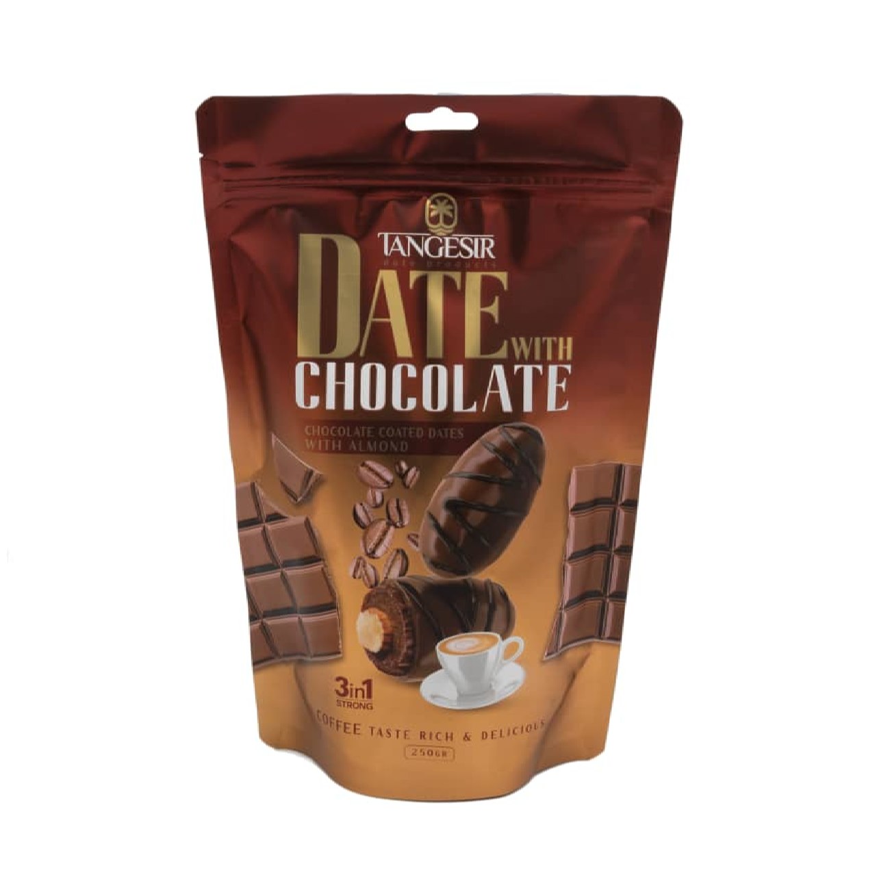 Mit Schokolade überzogene Datteln mit Mandeln und Kaffeegeschmack 250 gr (x6)