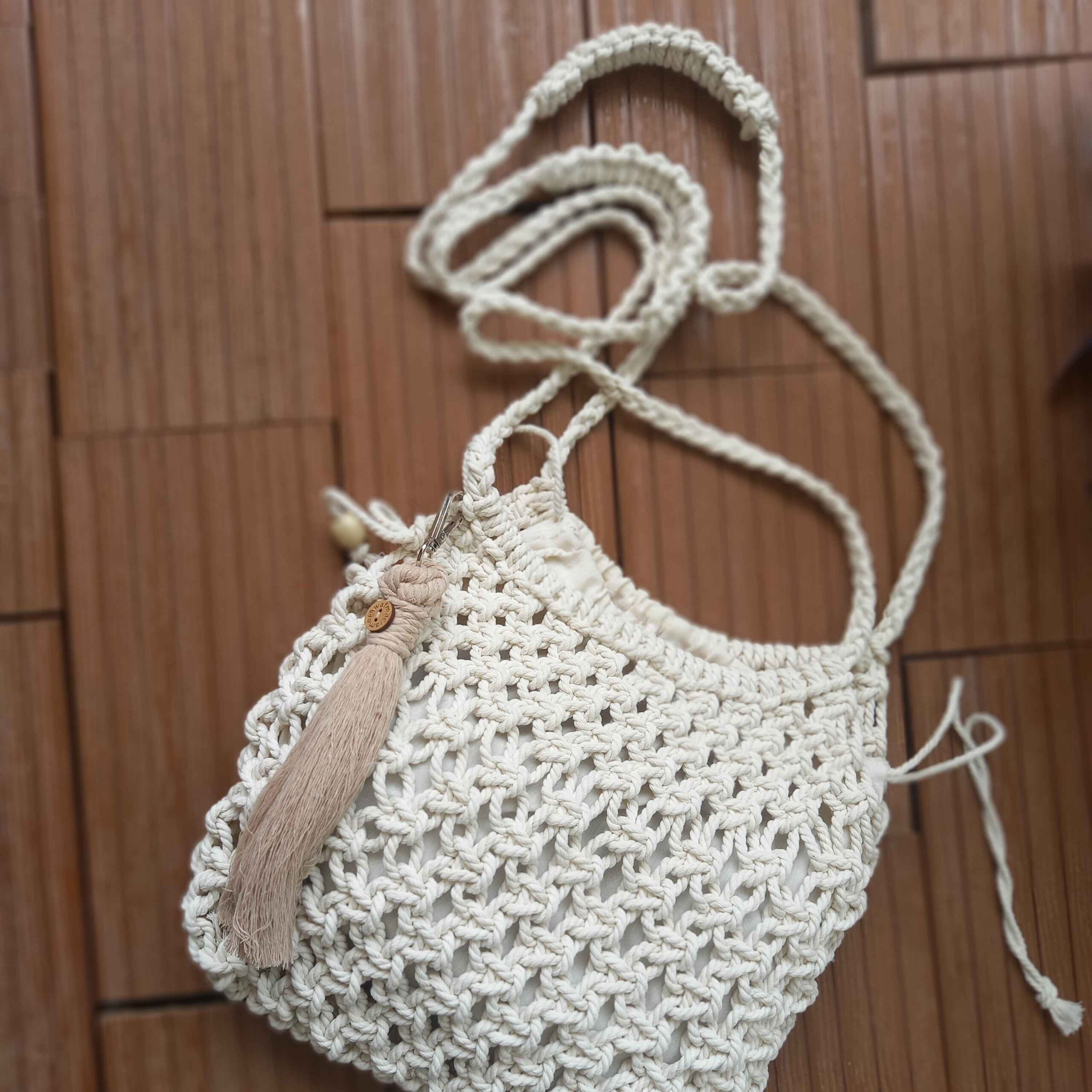 Häkel Macrame Tote Schultertasche mit Innenfutter für Frauen – Handgewebt