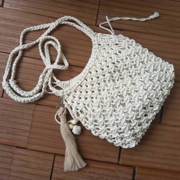 Häkel Macrame Tote Schultertasche mit Innenfutter für Frauen - Handgewebt