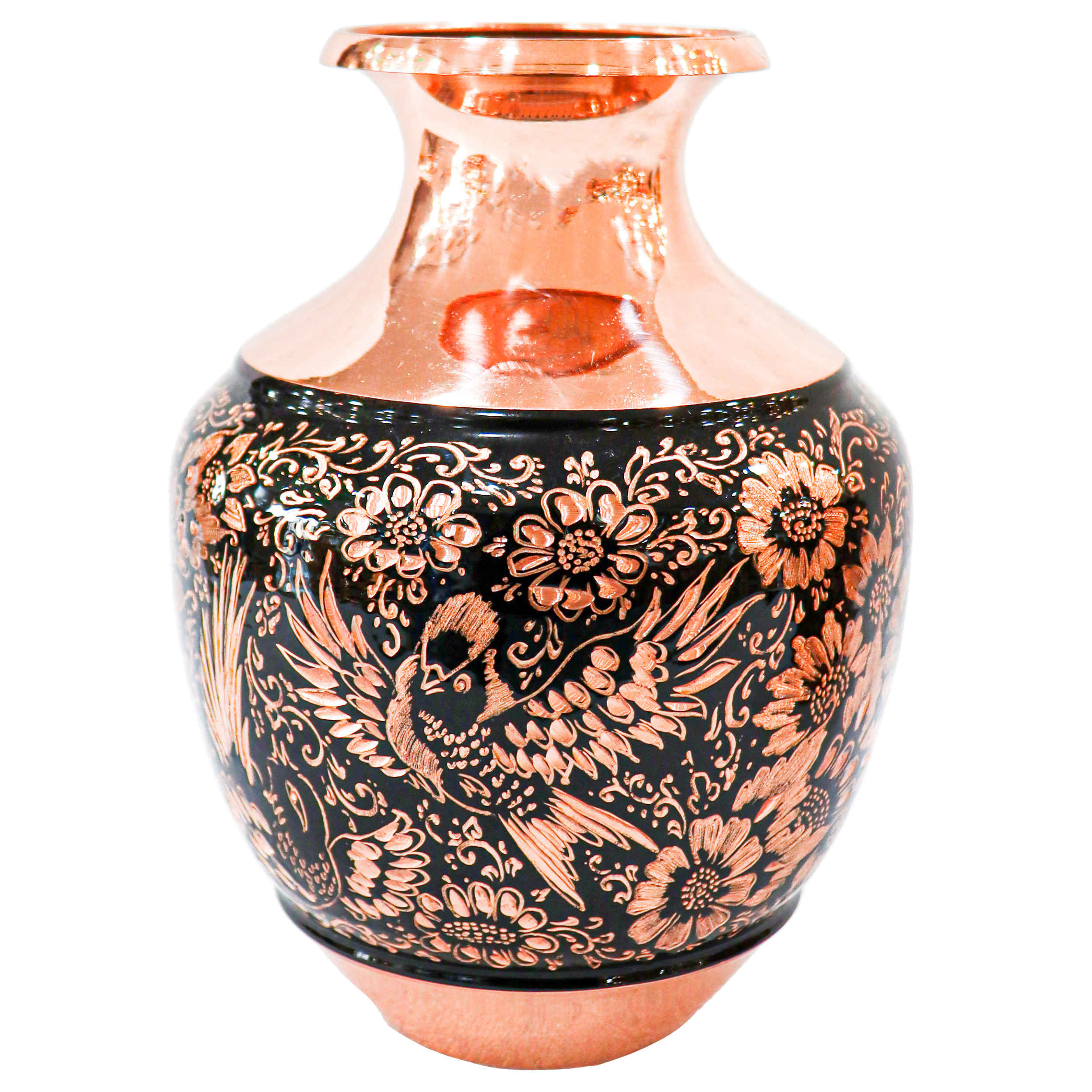 Handgefertigte Persische Vase aus Kupfer mit Gravuren, Dekorativ mit Vogel- und Blumendesign