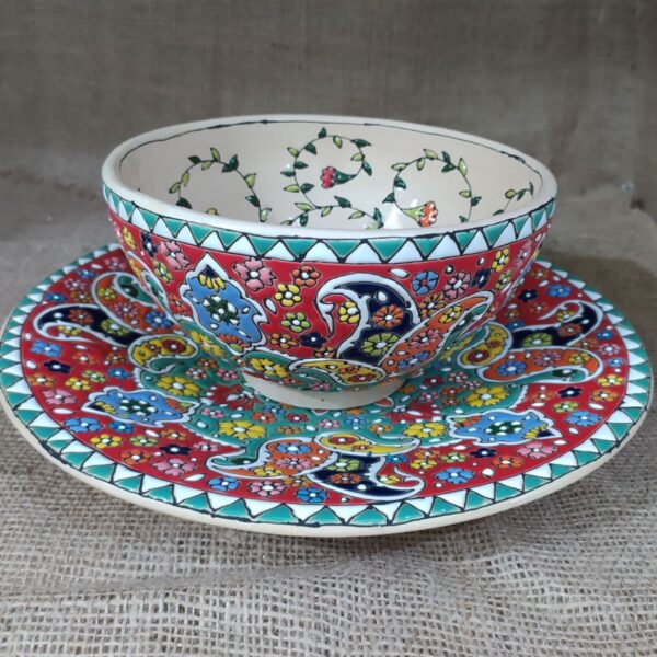 Dekorative Persische Minakari Töpfer-Schale & Teller Set Handgefertigte Emaille Modell Mona