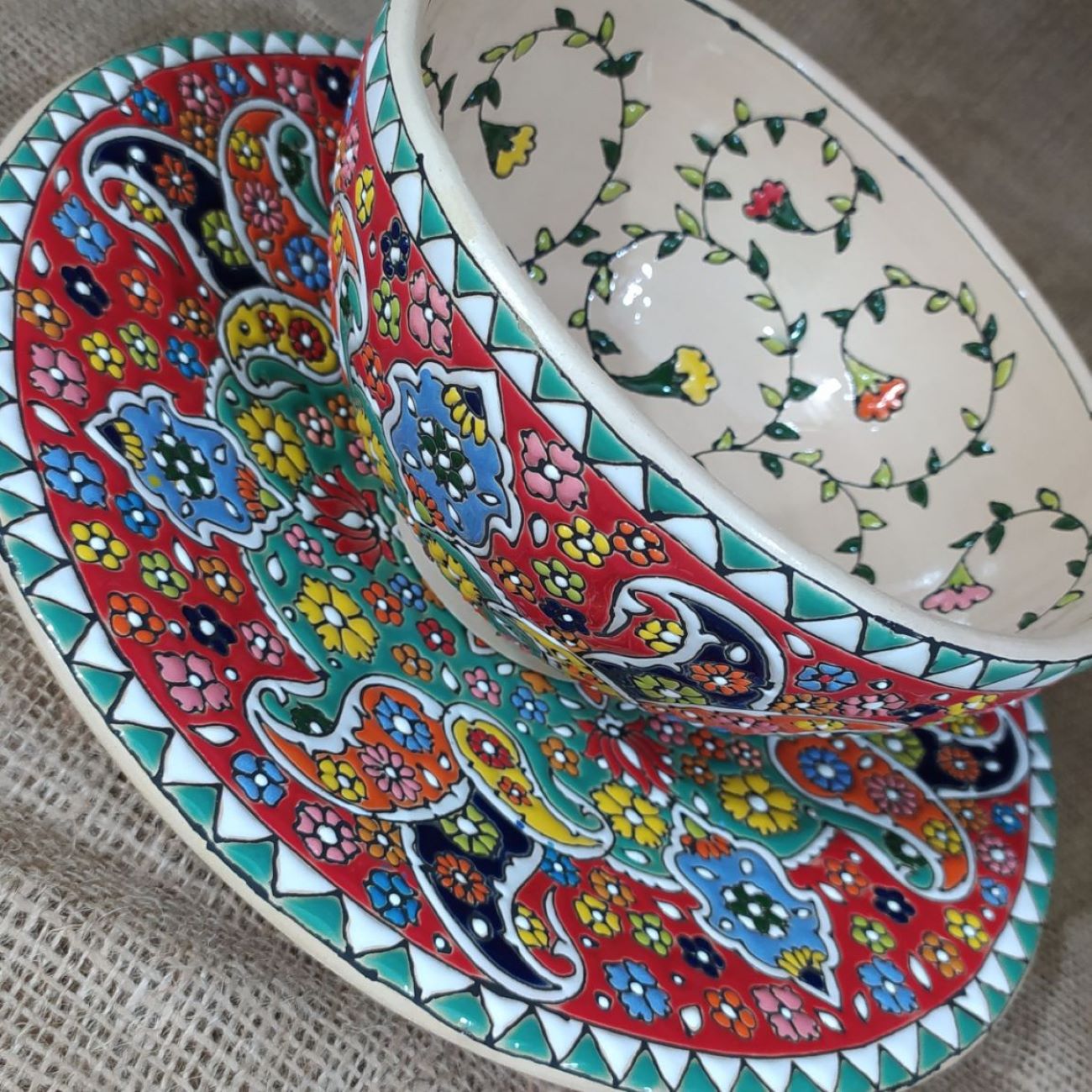 Dekorative Persische Minakari Töpfer-Schale & Teller Set Handgefertigte Emaille Modell Mona