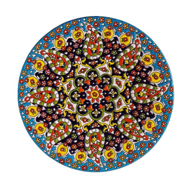 Dekorativer Keramikteller Minakari handgemalt mit Emaillearbeit in Blumen- & Paisley-Design