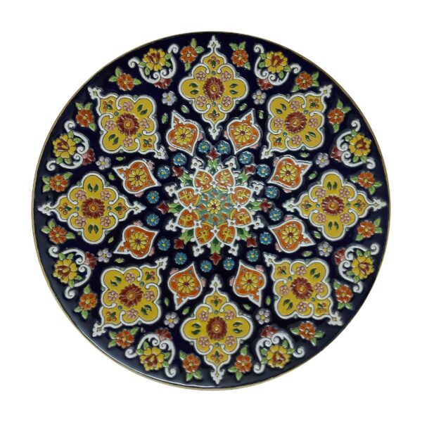 Dekorativer Keramikteller in persischer Minakari Kunst Emaille Wandplatte